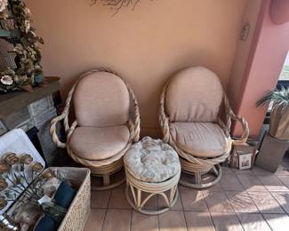 FURNITURE RATTAN SWIVEL CHAIRS WITH STOOL