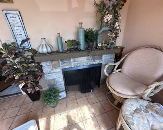 ELECTRIC FIREPLACE ARTIFICIAL PLANTS BIRD CAGE