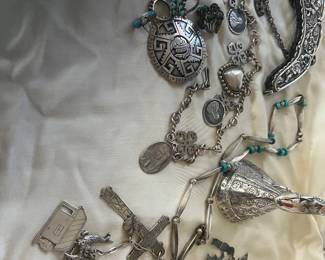 Vintage sterling sislver...necklaces, rings, pin..bell..purse frame..