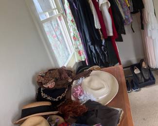 Large collection of  hats, scarves, children's & adults clothes..many vintage...(AdolfoRenita, Jones New york..mens shoes (Sperry/ Hummer)