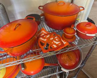 Large collection of Belgium (Desco Ware) enamel cast iron pots, etc