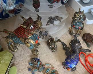 Tibetan Nepalese Brass Filigree  vintage/antique figurines with coral & turqouise