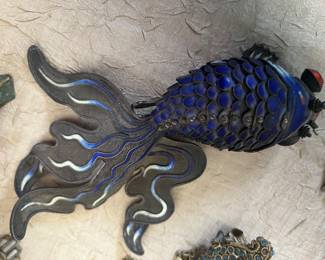 Chinese articulated Cloisine fish (sterling Silver)