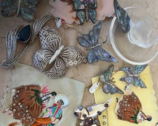 Sterling Silver Mexican butterflies...hand painted silk hankerchiefs