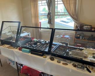 Cases filled with jewelry (sterling & gold) and many other wonderful and interesting objects..