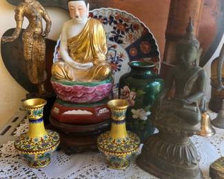 Pair of Cloisinne , Temple Bronzes, Large Antique Chinese Charger