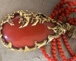 1960 Brutalist Witch Necklace Lucite Gold Pendant