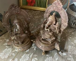 Pair 11" x 8" Hindu Ganesha with Wives Riddhi