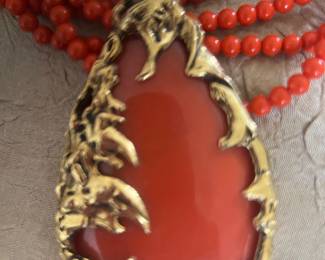 1960 Brutalist Witch Necklace Lucite Gold Pendant