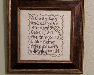 Framed Vintage Cross-Stitch Friends Artwork