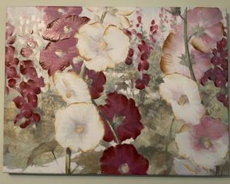 Textured Floral Canvas Painting by V. de Villeneuve