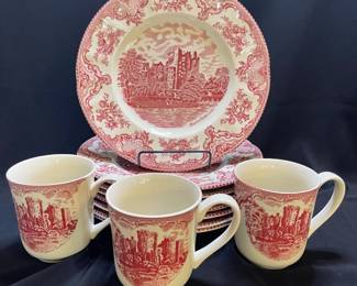 Vintage Johnson Brothers "Old Britain Castles Pink" Plates & Cups