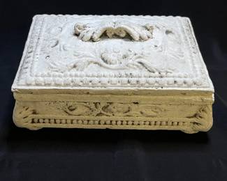 Large Ornate White Ceramic Trinket Box
