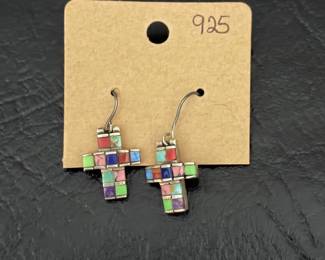 Sterling Silver Mosaic Crosses Earrings