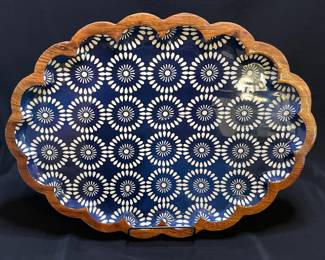 Large Polish Scalloped Wooden Serving Platter