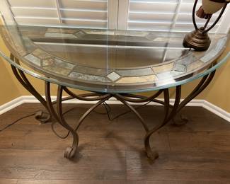 Beautiful Glass & Iron Half-Moon Entryway Table w/Tile Accents