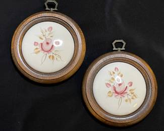 Set of Small Round Vintage Rose Wall Plaques