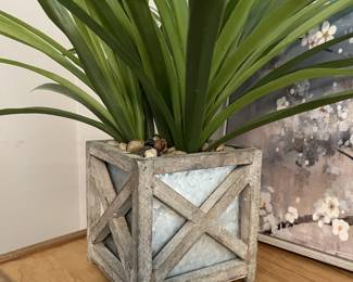 Farm House Style Silk Plant in Wooden Pot