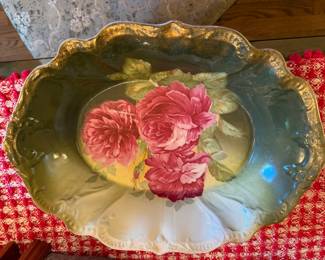 Antique European Floral Serving Bowl