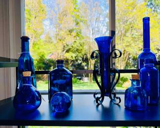 Vintage Cobalt Blue Glass Bottles