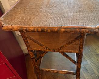 Vintage Tortoise Shell Bamboo Storage Table 