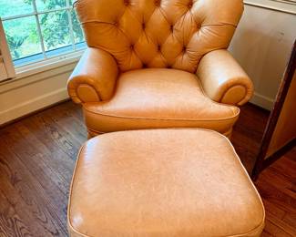 Leather Tufted Back Arm Chair and Ottoman