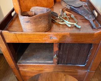 Antique Oak Cabinet with Tambour Roll Top Door