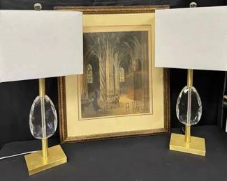CT231Crystal Gold Toned Lamps And Framed Art