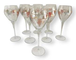Set Of 8 Rosenberg Crystal Etched Grape Vine Wine Goblets