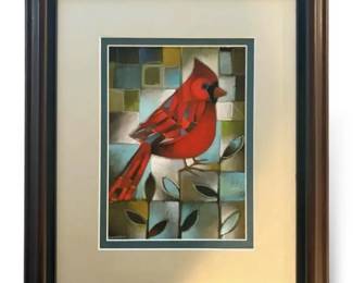 Abstract Geometric Cardinal Painting Signed Swinson 14.5 x17 