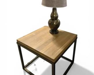 Wooden Table With Lamp