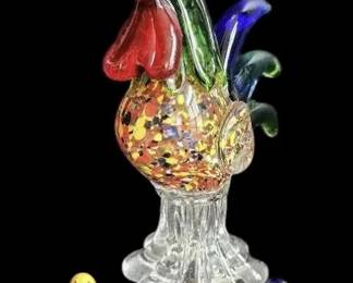 Blown Glass Rooster  Birds