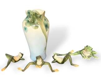 Franz Amphibia Decor  Frog Vase  4 Figurines
