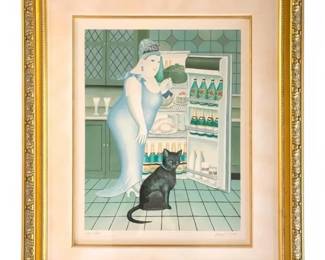 Percy At The Fridge Signed Beryl Cook Lithograph 30.5 x35 