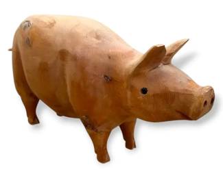 Hand Carved Wood Pig