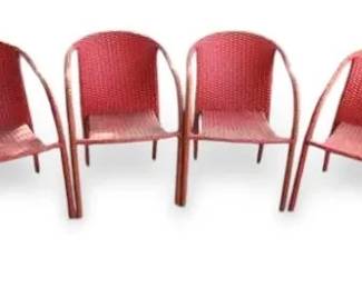 4 Red Outdoor Wicker Stackable Chairs