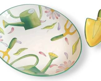 Hand Painted Garden Themed Serving Platter  Scoop