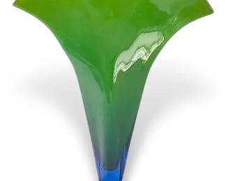 Blenko Green  Cobalt Blue Glass Fan Vase