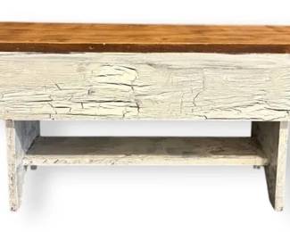 Rustic Farmhouse Wooden Bench w Distressed White Base