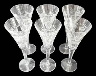 Six Waterford Crystal Stemmed Drinking Glasses  Three Different Patterns