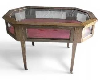 Wooden Display Case Table With Glass Top