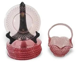 Fenton Style Cranberry Basket  Plates