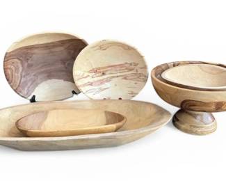 5 Wooden Bowls  Footed Pedestal