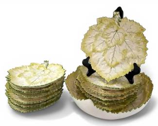 Set Of 12 Handpainted Portuguese Leaf Plates  Serving Bowl