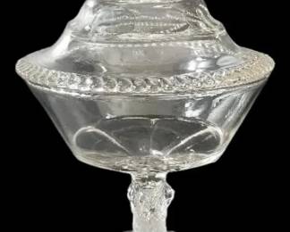 EAPG Frosted Lion Covered Compote Dish