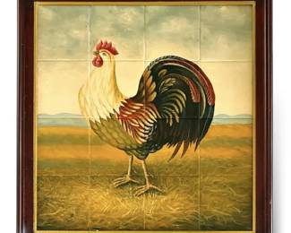 Hand Painted Rooster Framed Tile Mural 27.5 x27.5 