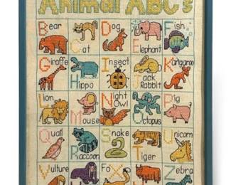 Vintage 16 x20  Animal ABCs Completed  Framed Cross Stitch