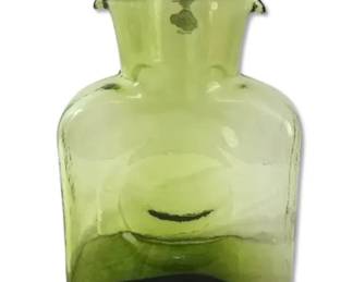 Blenko Olive Green Double Spout Water Bottle Pitcher