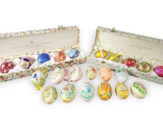 German Handpainted Glass  Wooden Egg Ornaments