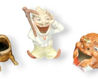 Vintage Metal  Ceramic Smoking Head Ashtrays